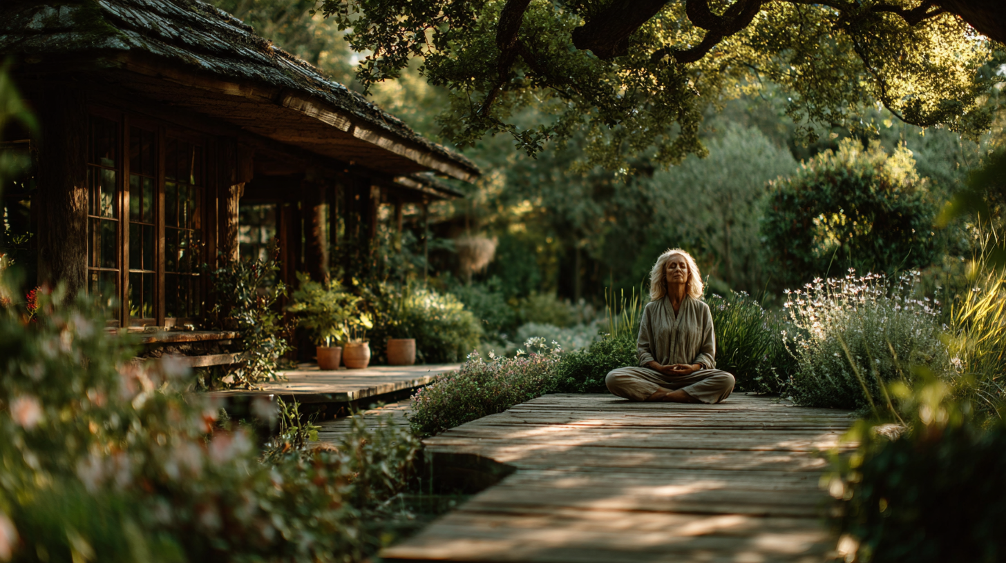 Група старших людей медитує в парку